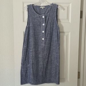 Max Studio Sleeveless Chambray Midi Dress With White Stitching - Size LARGE
